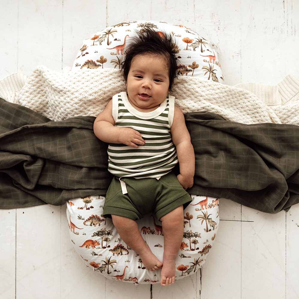 Baby-Kurzarmbody - Olive stripes