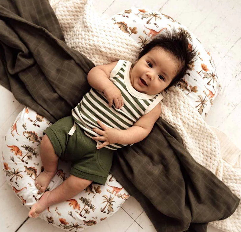 Baby-Kurzarmbody - Olive stripes