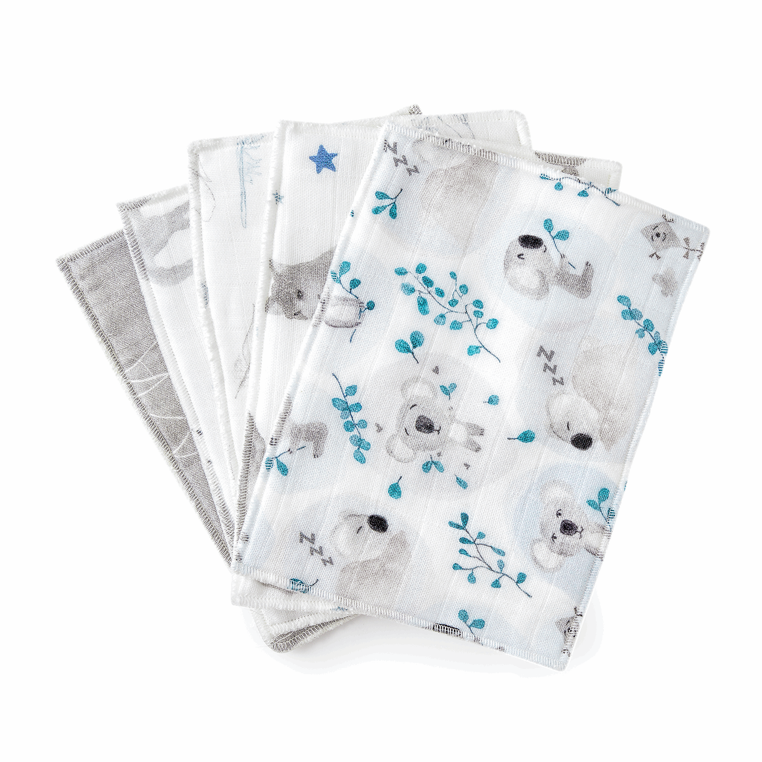 Bamboo washcloth 5pack - Blue/silver