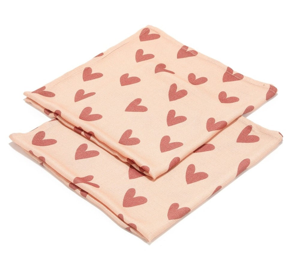 Multi-use bamboo muslin 2-pack - Heartbeat pink