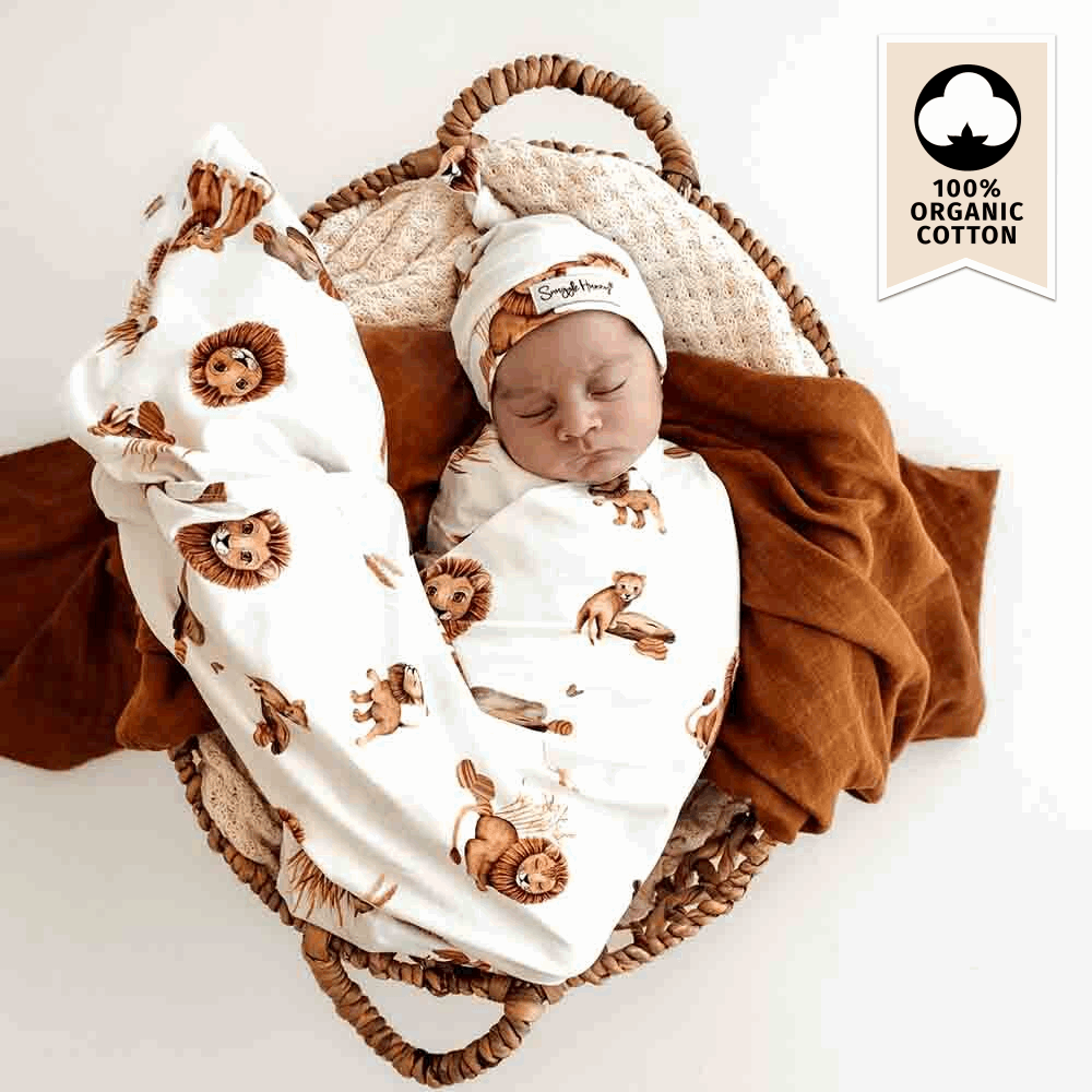 Multi-use swaddle and beanie set - Lion