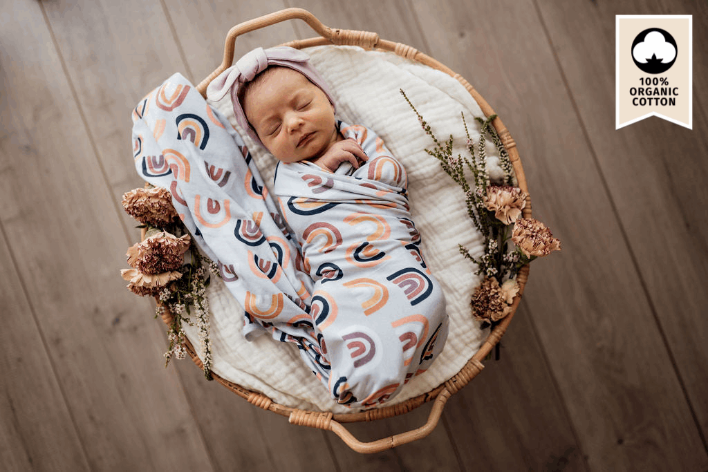 Multi-use swaddle and baby hat set - Sunset Rainbow