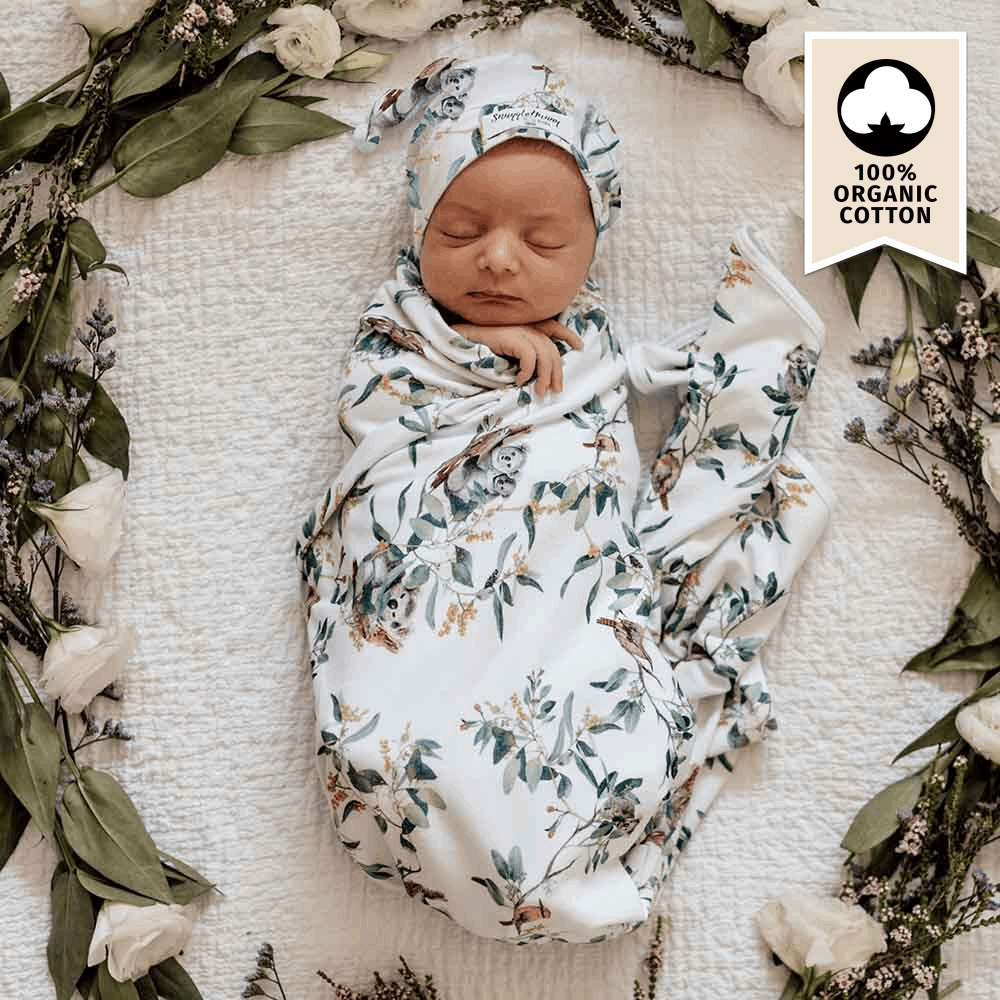 Multi-use swaddle and beanie set - Eucalyptus