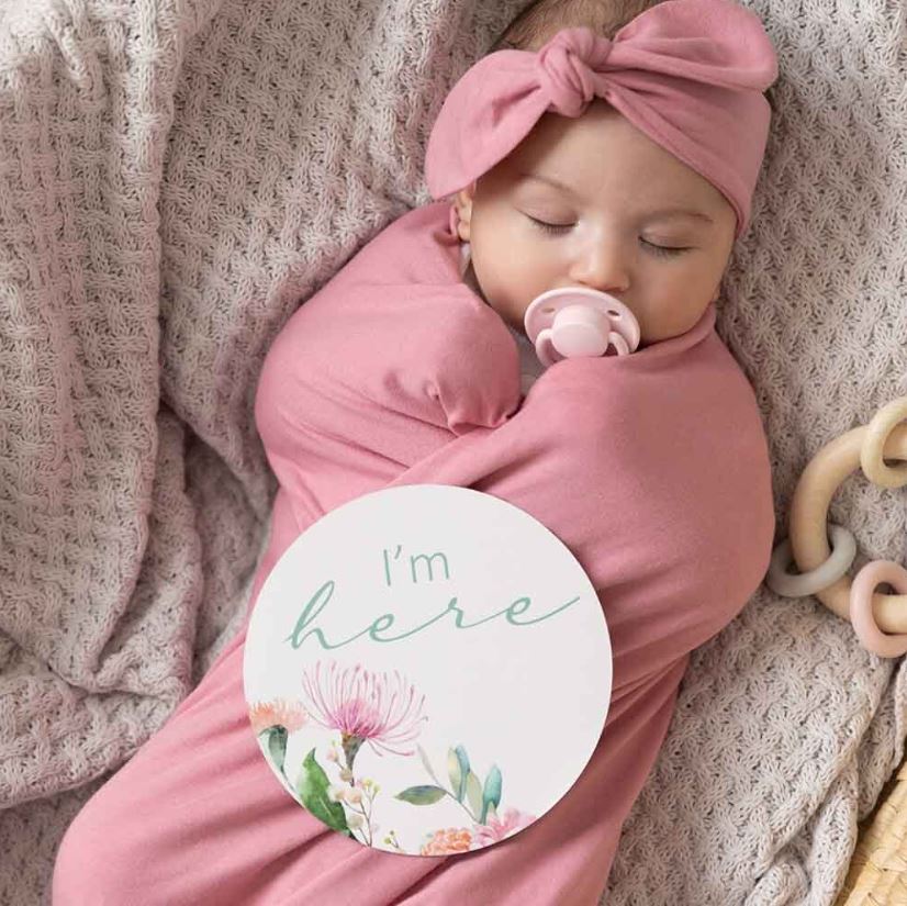 Lange d’emmaillotage et chapeau bébé - ensemble Jewel Pink