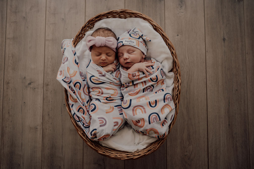 Multi-use swaddle and baby hat set - Sunset Rainbow