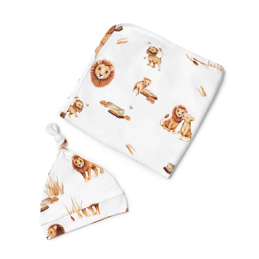 Multi-use swaddle and beanie set - Lion