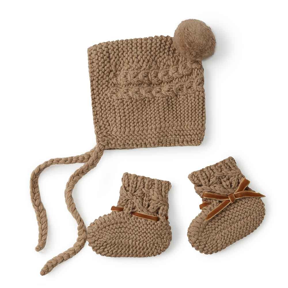 Merino Bonnet&Bootie set Beige