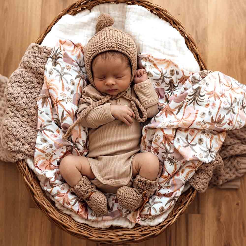 Merino Bonnet&Bootie set Beige