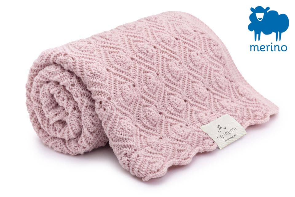 Couverture bébé en mérinos - Pearl Rose