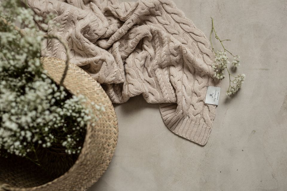 Merino baby blanket - Braided Grey