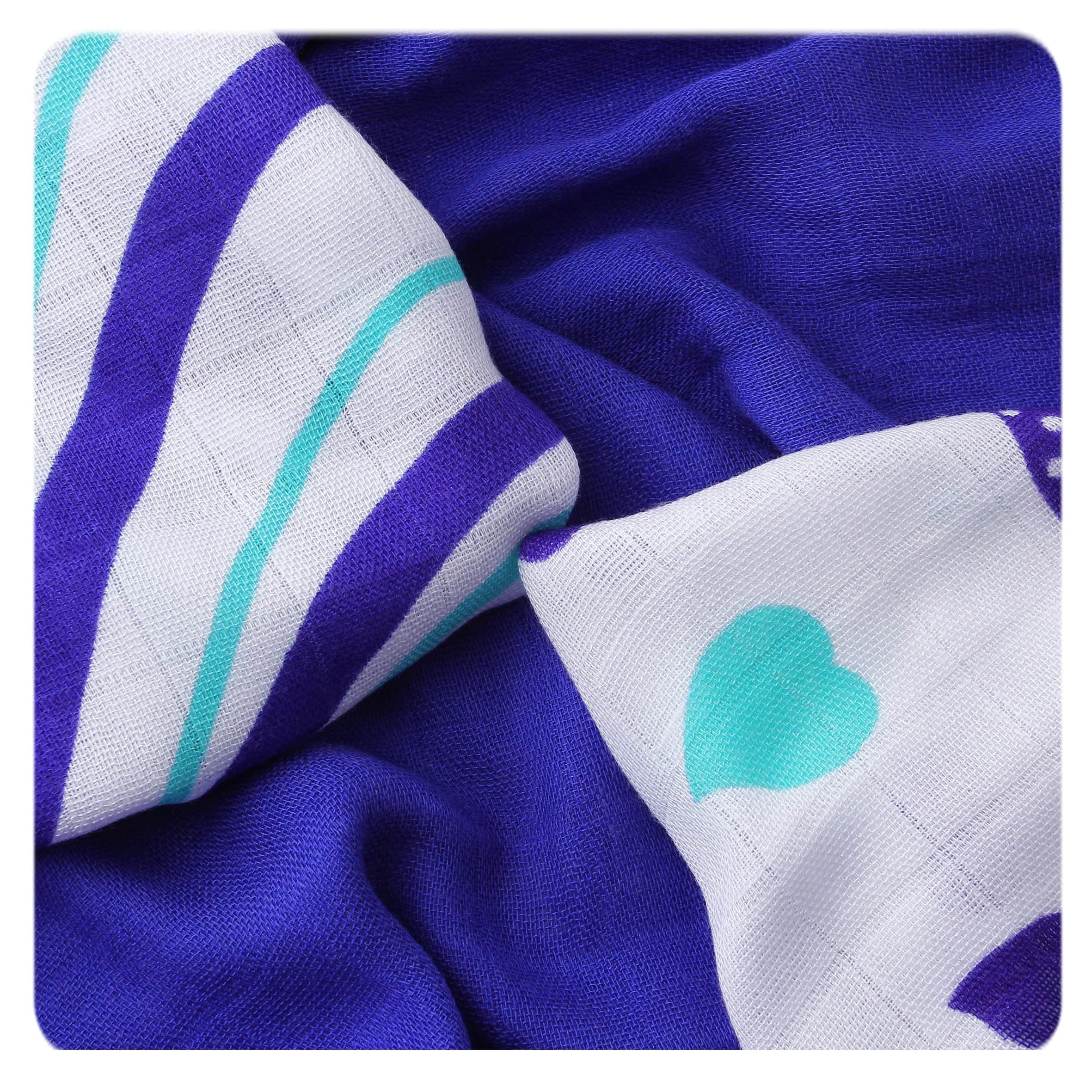 Multi-use bamboo muslin Trio-pack - Ocean Hearts&Waves - Mamastore
