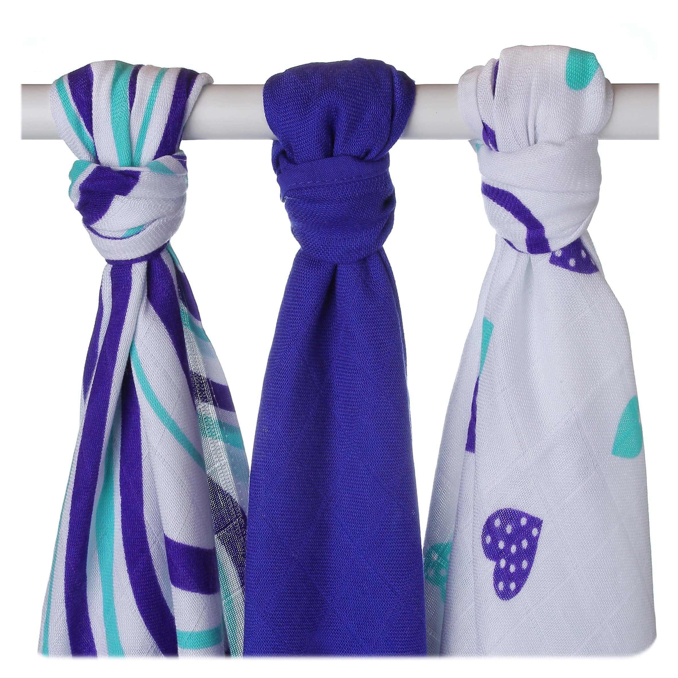 Multi-use bamboo muslin Trio-pack - Ocean Hearts&Waves - Mamastore