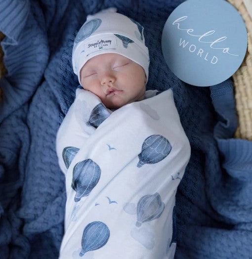 Multi-use swaddle and beanie set - Ocean