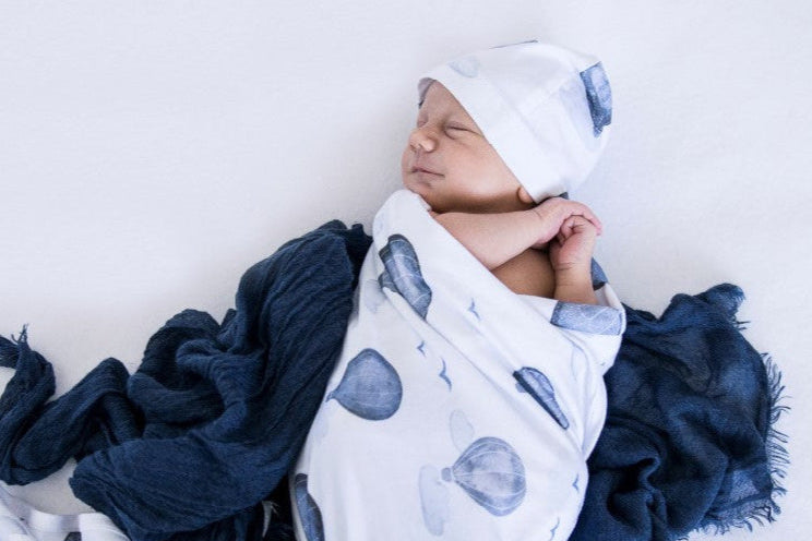 Multi-use swaddle and beanie set - Ocean