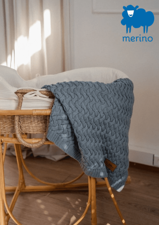 Merino baby blanket - Blue