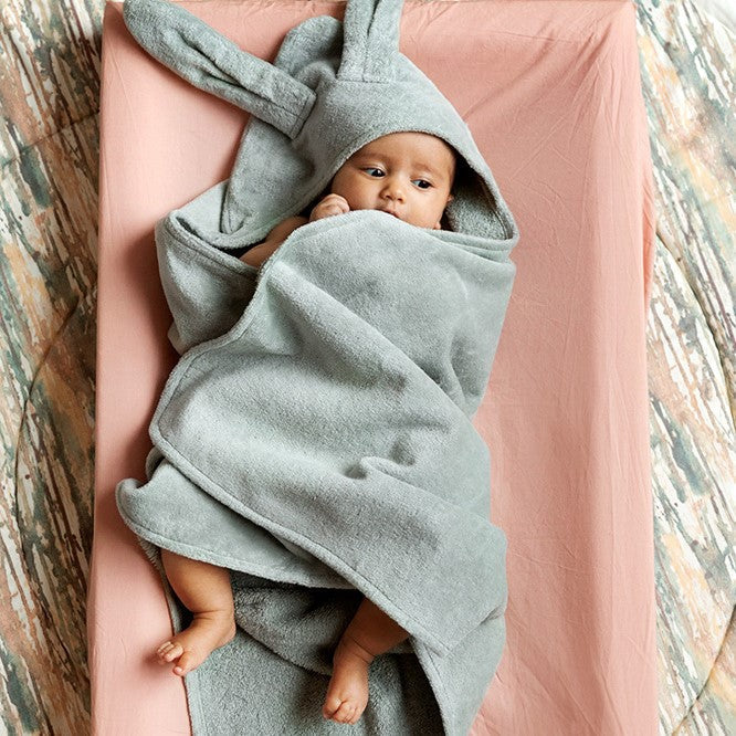 Baby Towel – Mineral green bunny