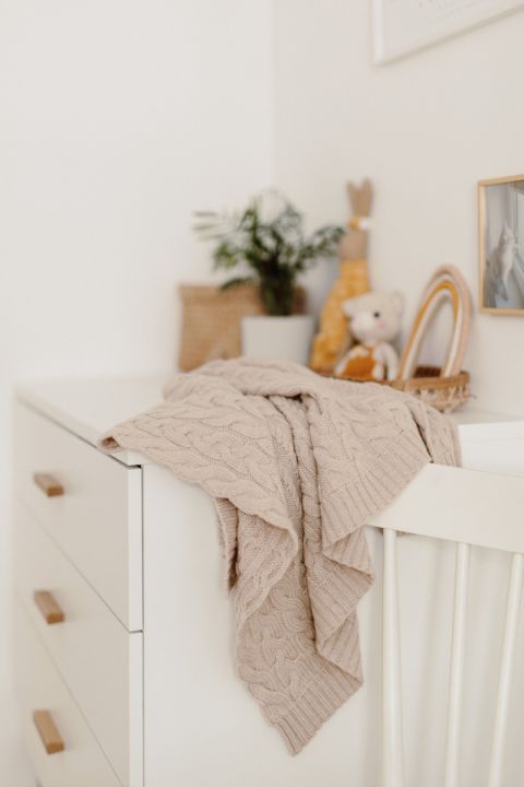 Merino Babydecke - Zopf beige