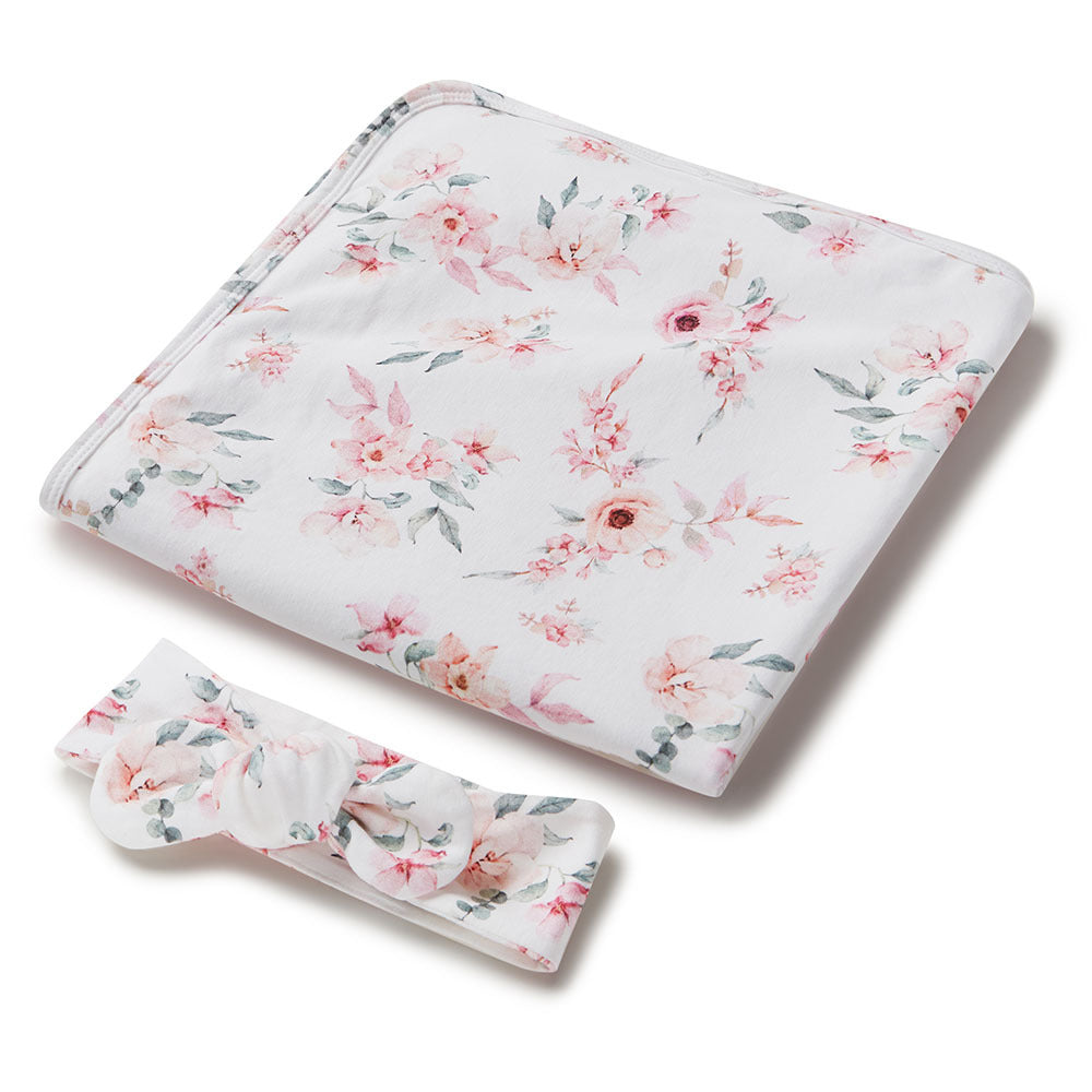 Multi-use swaddle and hairbow set - Camille