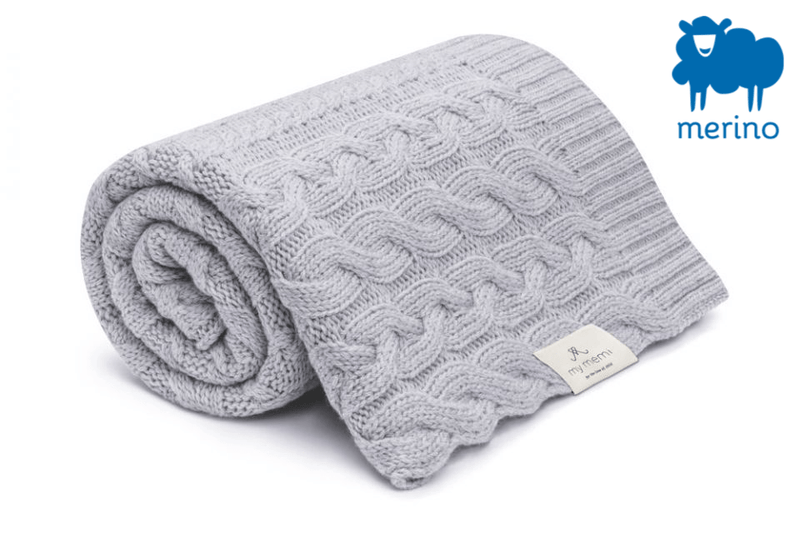 Merino baby blanket -  Braided Grey