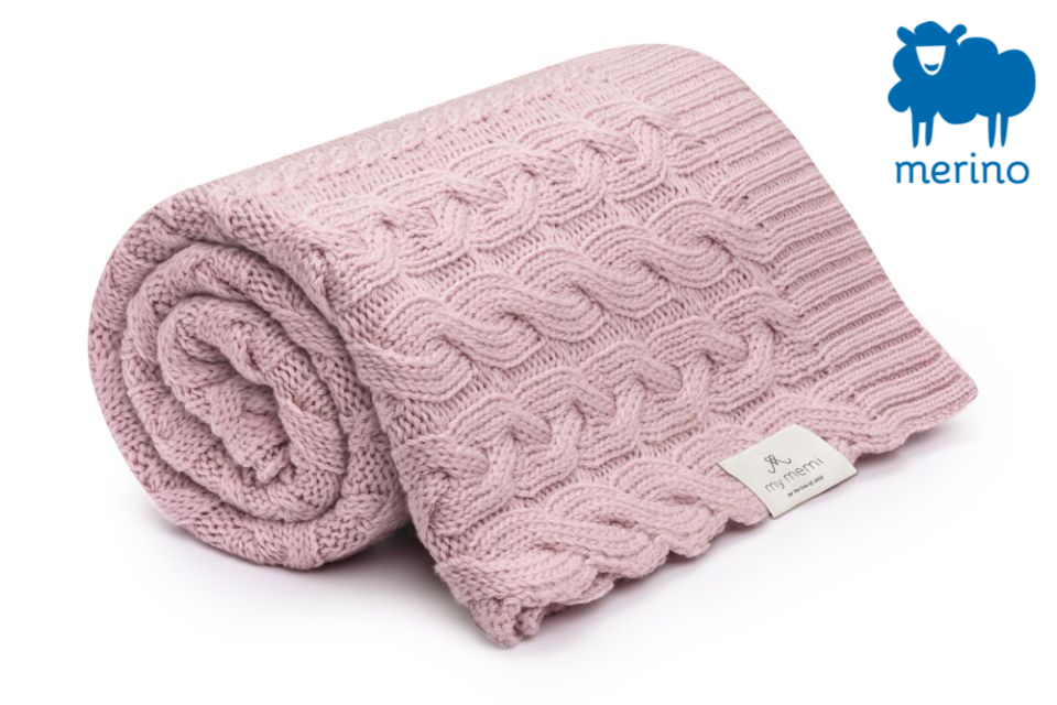Merino baby blanket -  Braided Pink