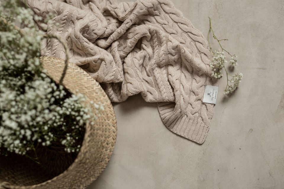 Merino Babydecke - Zopf beige