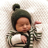 Ensemble bonnet et chaussons en merino - Olive