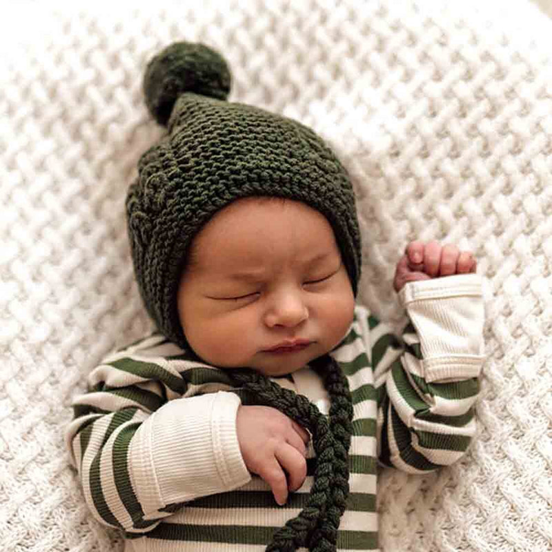 Ensemble bonnet et chaussons en merino - Olive