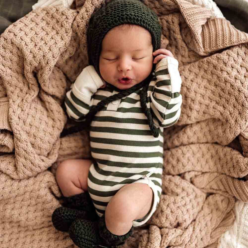 Ensemble bonnet et chaussons en merino - Olive